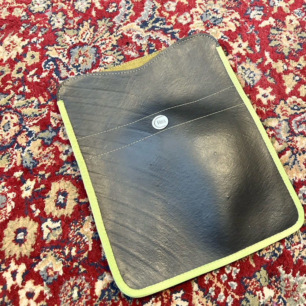 Black Upcycled iPad Sleeve with Green Trim